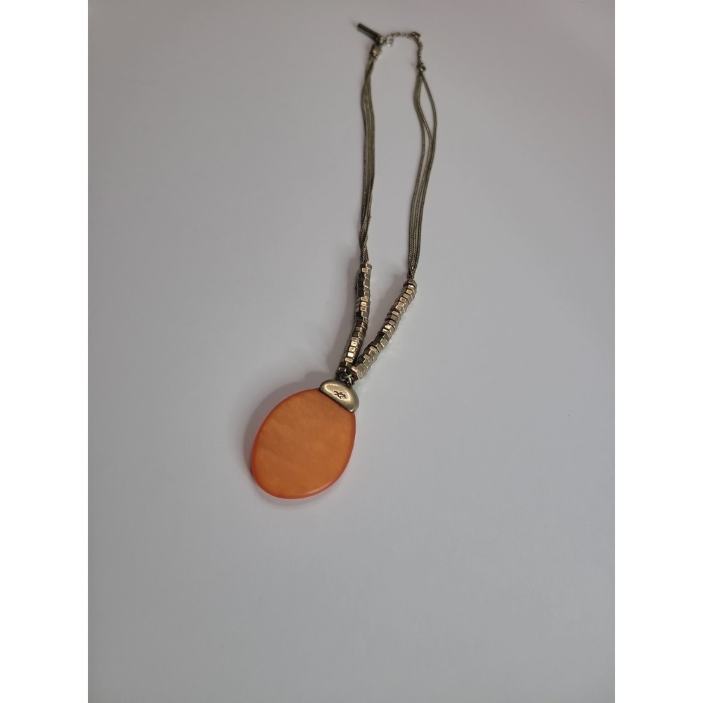 Kenneth Cole Orange Oval Pendant Necklace Silver Tone Multi Strand - Picture 11 of 14